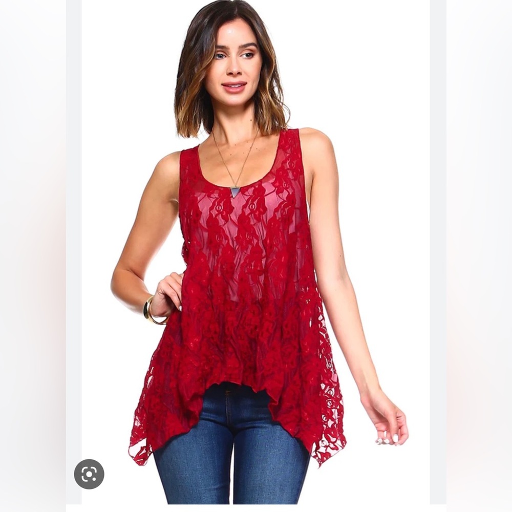 Simplicitie lace swing asymmetrical tank red